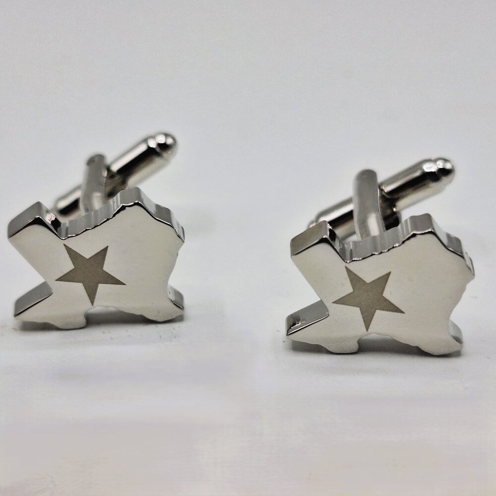 Cufflinks Texas State Shape Silver with Star Cuff Links Solid Heavy Father's Day - Picture 6 of 7